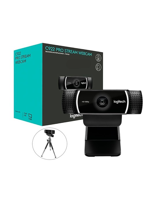Webcam profesional Logitech HD C922 Pro, 1080 en color Negro
