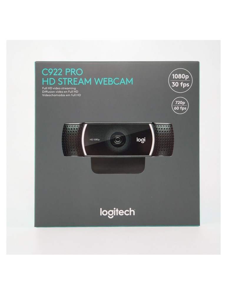 Webcam profesional Logitech HD C922 Pro, 1080 en color Negro