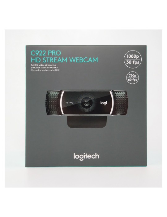 Webcam profesional Logitech HD C922 Pro, 1080 en color Negro