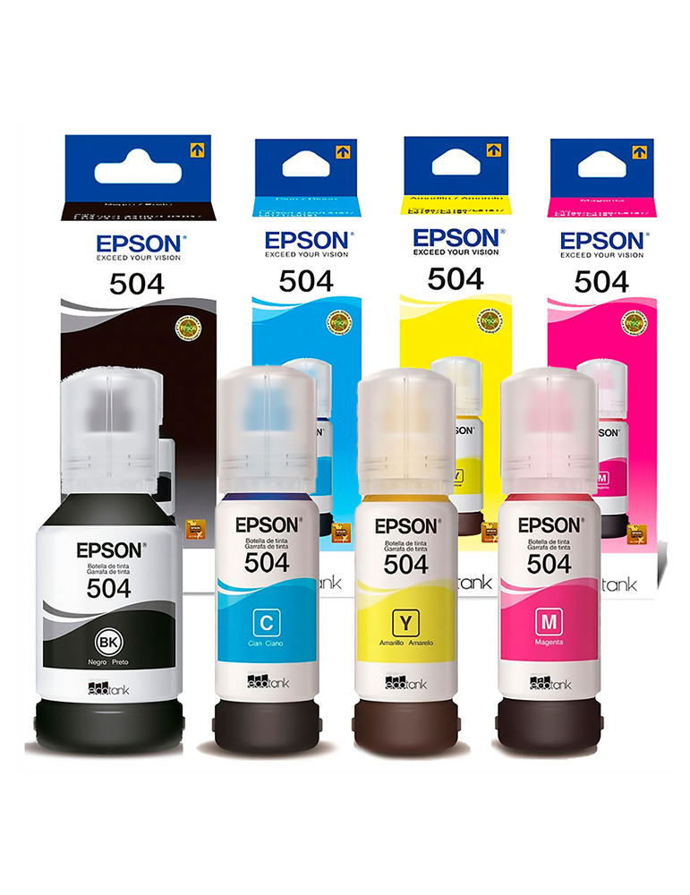 Tinta Epson T504 X 4 colores Negro, Cian, magenta y Amarillo