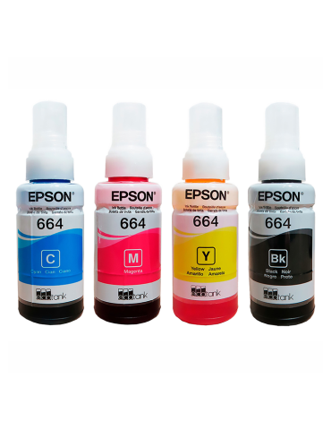Tinta Epson T664 X 4 colores Negro, Cian, magenta y Amarillo